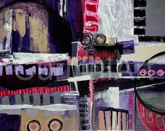 Abstract Painting | Purple, Pink, Black Home Decor | Canvas Wall Art | 16x20 Original Painting