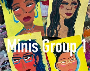 Mini cuadro en gouache / Ilustración de mujer negra de 4x6 pulgadas / Obra de arte original