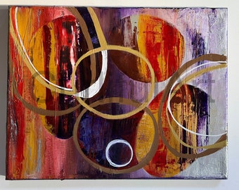 Pintura abstrata roxa/vermelha | Obra de arte original 11x14 | Arte de parede em tela | Decoração de casa exclusiva - Presente feito à mão