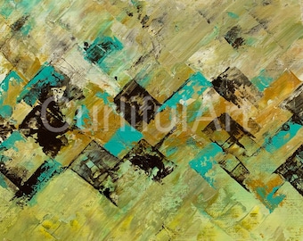 Small Unframed Abstract Wall Art Original Painting Home Decor Brown Teal Yellow