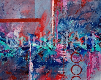Small Unframed Abstract Wall Art Original Painting Red Blue Pink Unique Art Home Decor