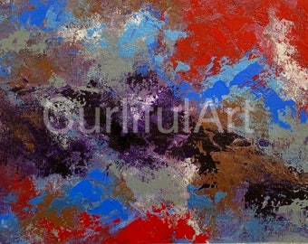 59 - Abstract Acrylic Painting - Red, Blue, Purple - Small Unframed Wall Art- Hand Painted