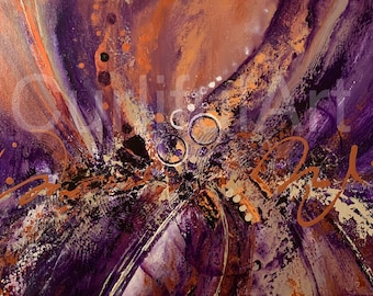 16x20 Purple Gold Copper Abstract Acrylic Painting Original Artwork Home Decor Unique Art