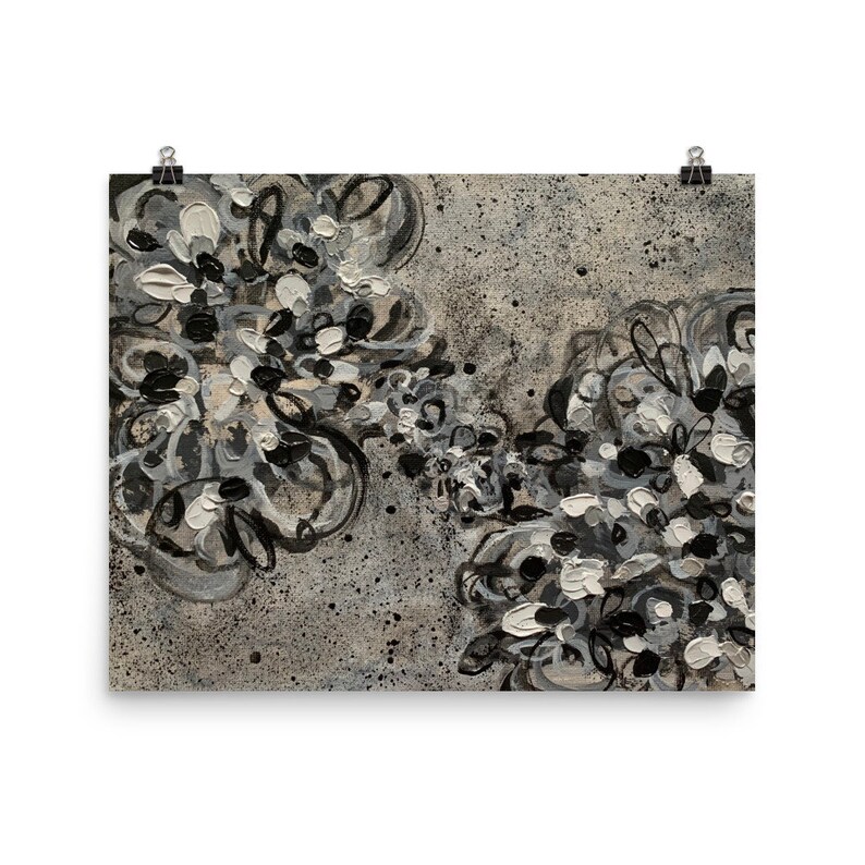 Black White Gray Wall Art Abstract Poster Print Home Decor Floral Painting Flower Artwork
