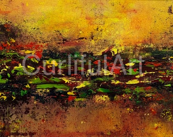 8x10 Abstract Painting Original Artwork Unframed Wall Art Yellow Green Red Decor