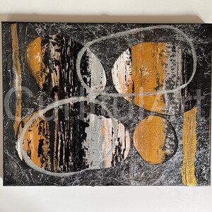 Original Abstract Painting | Canvas Wall Art | 11x14 Artwork | Black, Gold, Silver Decor- Handmade Gift