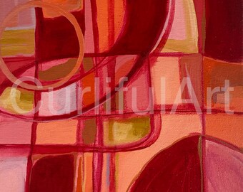 Small 8x10in Abstract Geometric Painting Red Decor Original Painting Canvas Wall Art