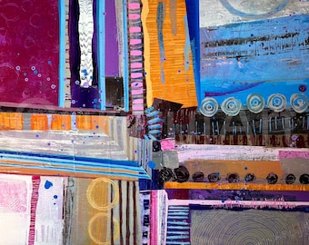 Gran pintura acrílica abstracta original / Arte mural azul, gris y morado / Obra de arte en lienzo de 16 x 20 / Decoración única para el hogar - Regalo hecho a mano
