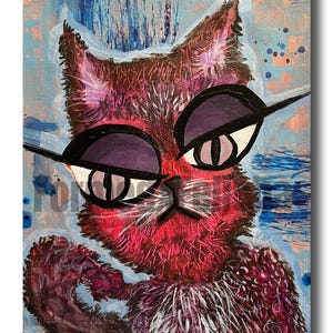 Grumpy Cat Acrylic Painting  | Original 9x12 Painting | Unframed Artwork | Silly Home Decor| Whimsical Weird Art