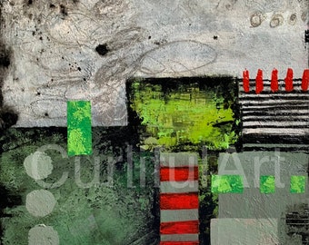 12x12 Abstract Painting Canvas Wall Art Green Red Black Home Decor Original Painting Wall Art- Handmade Gift