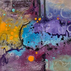 12x12in Abstract Acrylic Painting Girls Room Original Artwork Canvas Art Textured Abstract Wall Art Purple Yellow Blue- Handmade Gift