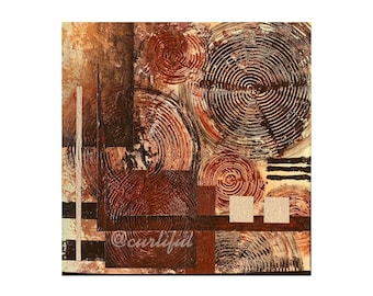 Pintura original de 12 x 12 en color marrón, bronce y tostado, decoración del hogar, arte abstracto, pintura en lienzo, regalo hecho a mano
