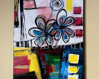 Abstract Flower Plainting | 16x20 Canvas Wall Art | Original Painting |