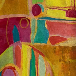 9x12in Abstract Acrylic Painting Girls Room Decor Original Artwork Geometric Abstract Art Pink Blue Yellow Unframed Unique Artwork