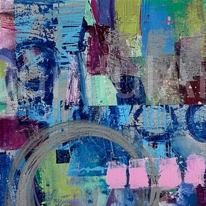 Small Abstract Artwork Original Painting Blue Pink Purple Green Decor 8x10in- Handmade Gift