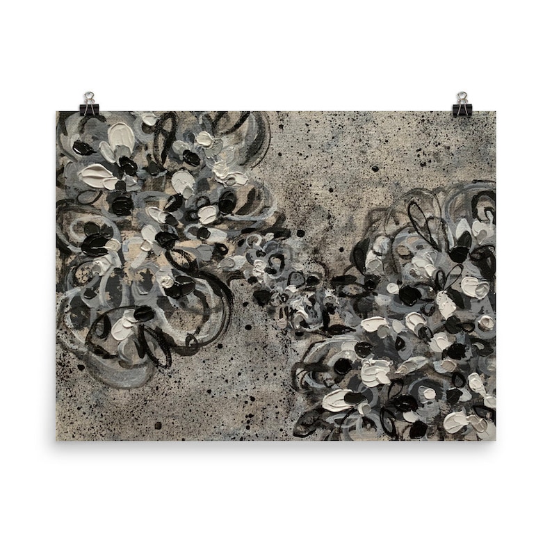 Black White Gray Wall Art Abstract Poster Print Home Decor Floral Painting Flower Artwork