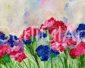 Small Abstract Floral Painting Unframed Wall Art Original Painting Pink Blue Flowers Abstract