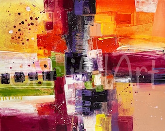 Bright Abstract Wall Art | Original Painting | 16x20 Artwork | Purple, Orange, Green Home Decor- Handmade Gift