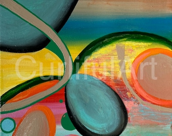 12x12in Abstract Acrylic Painting Original Canvas Art Blue Yellow Orange Decor- Handmade Gift