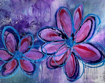 22 x 28 in Original Abstract Painting | Fun Vibrant Wall Art |  Purple Pink Blue Floral Decor |  Abstract Wall Art