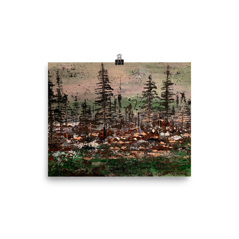 Abstract Landscape Art Poster Print Wall Art Trees Scenery Green Gray Brown Home Decor