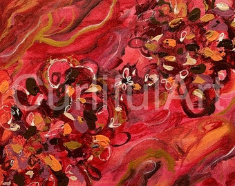 Small Unframed Abstract Floral Art Gallery Artwork Red Gold Burgundy Flower Painting Original Home Decor