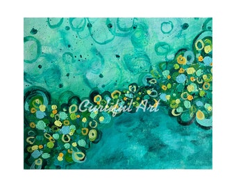 Green Wall Art Original Painting Abstract Unique Artwork- Handmade Gift