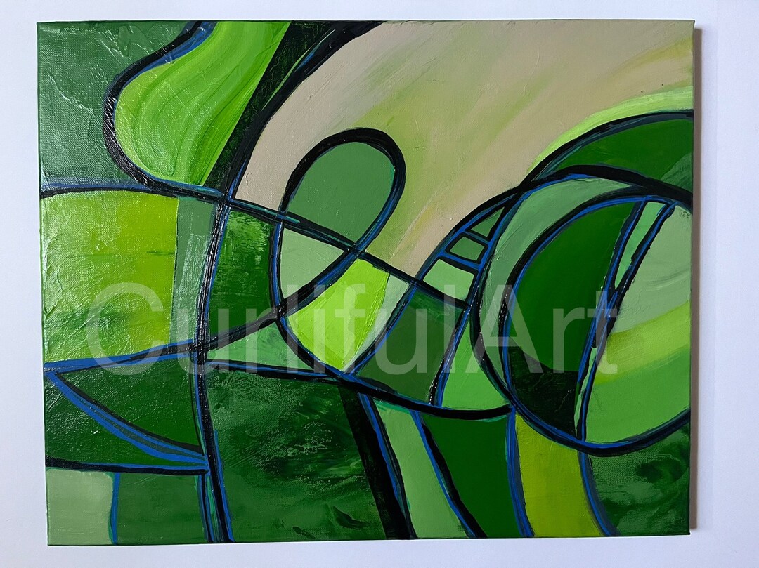 16x20in Green Abstract Acrylic Painting Canvas Wall Art Etsy