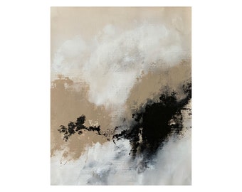 16 x 20 Abstract Original Painting Black Cream White Wall Art Minimalist Artwork- Handmade Gift