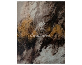 11x14 Original Painting Canvas Wall Art Abstract Brown Gold Home Decor