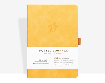 Bullet Journal - Dotted Journal - A5 Ultra Thick 160gsm Paper - Bound by Hand - Bullet Journal for Artists and Creators - Honey Bee