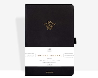 Bullet Journal-Dotted Journal - A5 Ultra Thick 160gsm Paper - Bee Planner Bound by Hand - Dotted Journal for Artists and Creators- Gold Bee