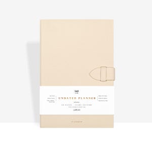 Agenda - Agenda senza date - Carta spessa formato A5 da 140 g/m² - Nessuna data, inizio in qualsiasi momento - Visualizzazione settimanale/mensile/annuale - Rilegatura a mano - Beige