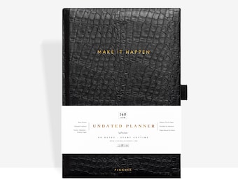 Make it Happen Planner - Undated Planner- A5 Thick 140gsm Paper - NO Dates Start Anytime - Weekly/Monthly/Year Spread -Bound by Hand