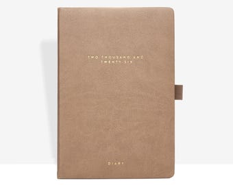 Mocha - 2026 Daily Diary - Day a Page A5 - 2026 Diary With Monthly Tabs - Premium Paper Diary - Flexi-Bound Planner - Vegan-Friendly Cover