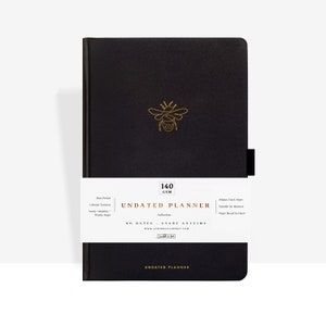Planner - Undated Planner- A5 Thick 140gsm Paper - NO Dates Start Anytime - Weekly/Monthly/Year Spread -Bound by Hand -Gold Bee