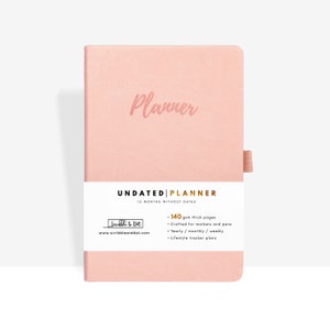 Planner - Undated Planner- A5 Thick 140gsm Paper - NO Dates Start Anytime - Weekly/Monthly/Year Spread -Bound by Hand