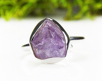 Open silver ring with raw aquamarine and blue kyanite Adjustable natural gemstone ring Bohemian interesting jewellery Unique gift