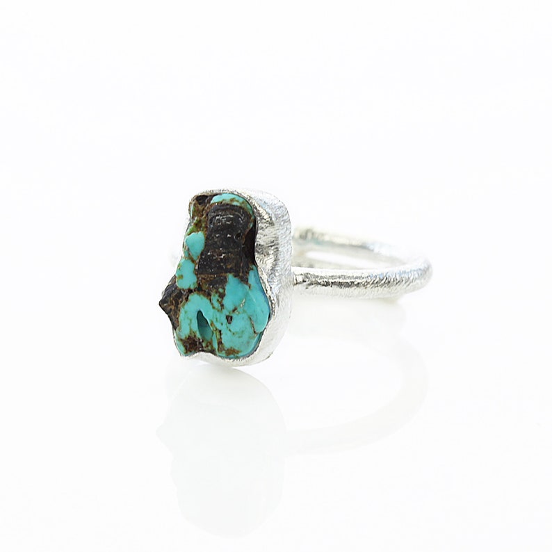 Raw turquoise silver ring Adjustable open ring Unusual boho hippie free people jewellery Unique gift for her December birthstone