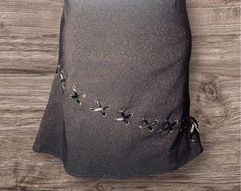 Black asymmetrical hem skirt with bronze glitter