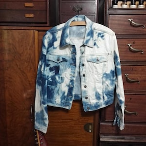 Great Mottle Bleached Denim Jacket, Brooklyn New York, Downtown, Rock Music, Upcycled Vintage Denim, USA, Battle Jacket, Vivienne Westwood
