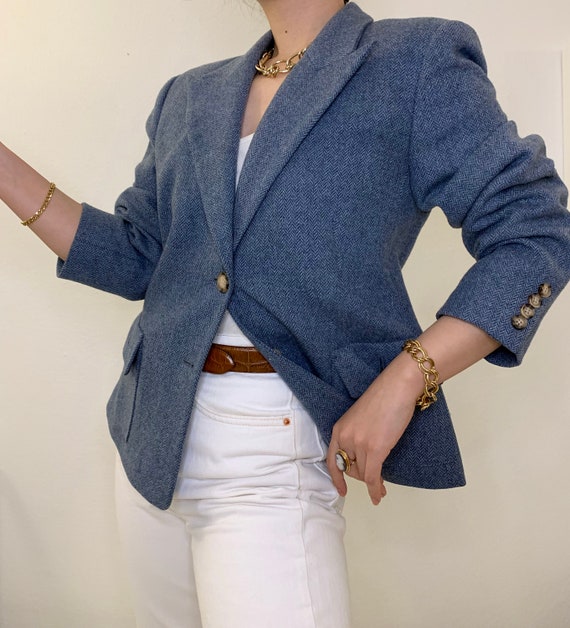 Michael Kors Cropped Boxy Wool Blazer in Dusty Blu