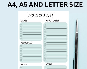 Printable To-do List Template, A4, A5 and Letter Sizes, Digital Instant Download, Simple To-do List For Work