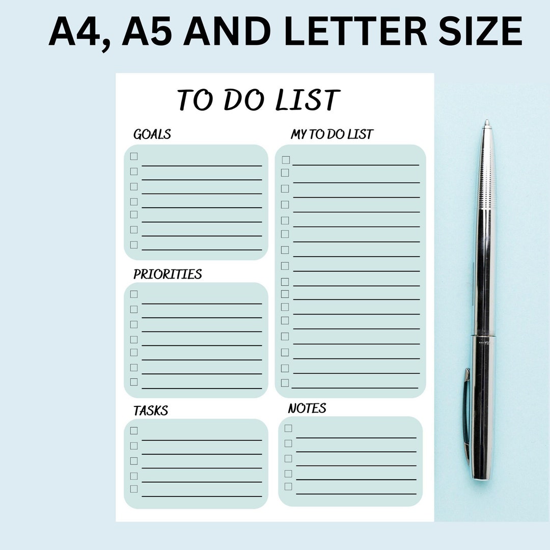 Printable To-do List Template, A4, A5 and Letter Sizes, Digital Instant ...
