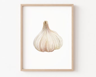 Garlic Watercolor Print | Summer Wall Art | Farmhouse Kitchen Wall Art | Dining Room Wall Art | Kitchen Decor | Garlic Painting