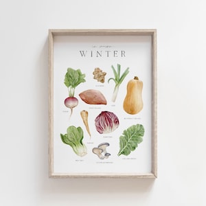 In Season: Winter | Local Seasonal Produce Chart | Seasonal Food Watercolor Art Print | Kitchen Art | Montessori | Homeschool Nature Chart