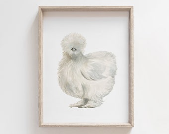 Silkie Chicken Watercolor Art Print | Chicken Painting | Fluffy Chicken Wall Art