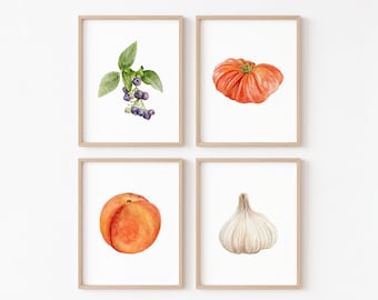 Set of Four 8x10 Watercolor Seasonal Produce Prints | Spring Wall Art | Farmhouse Kitchen Wall Art | Dining Room Wall Art | Kitchen Decor