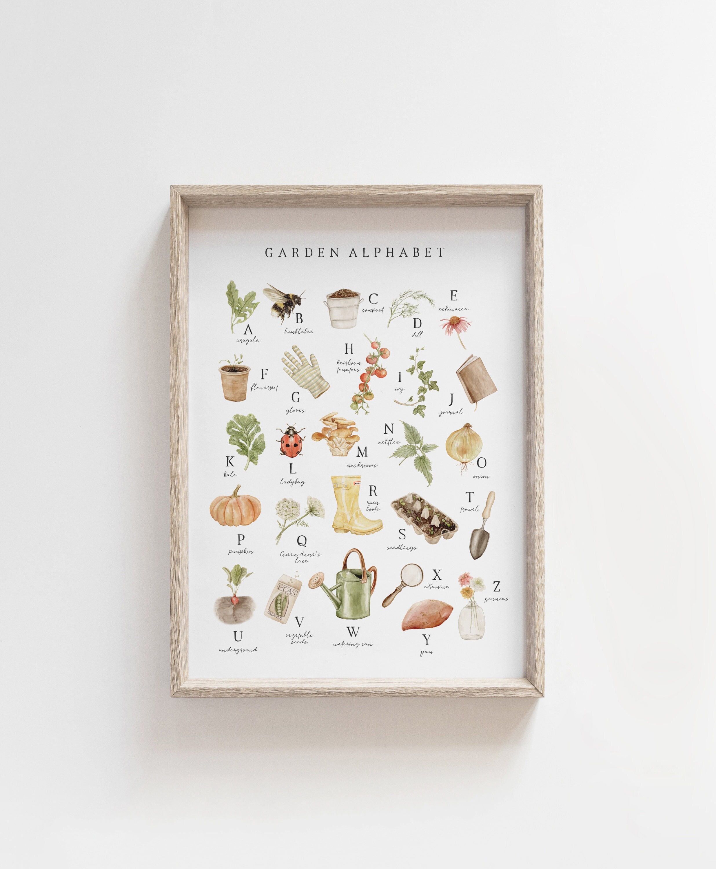 Garden Alphabet | Watercolor Nursery Art | Garden ABC Print | Playroom Decor | Nursery Decor | Kids Room Wall Art | Montessori | Homeschool