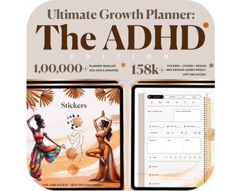 2024 ADHD Digital Goodnote Planner, ADHD Habit tracker planner for work, ADHD organization, Adhd life goal selfcare journal